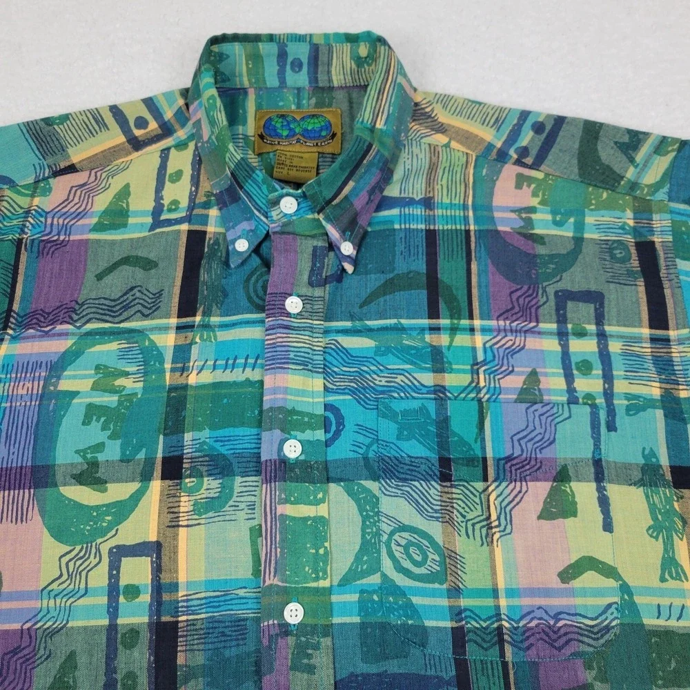 Vintage Native Habitat Planet Earth Hawaiian Shirt Mens‎ Large L Geometric L